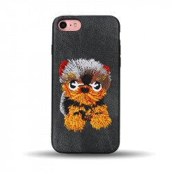 iPhone 8 Plus / 7 Plus Design Cloth Stitch Hybrid Case (Black Dog)